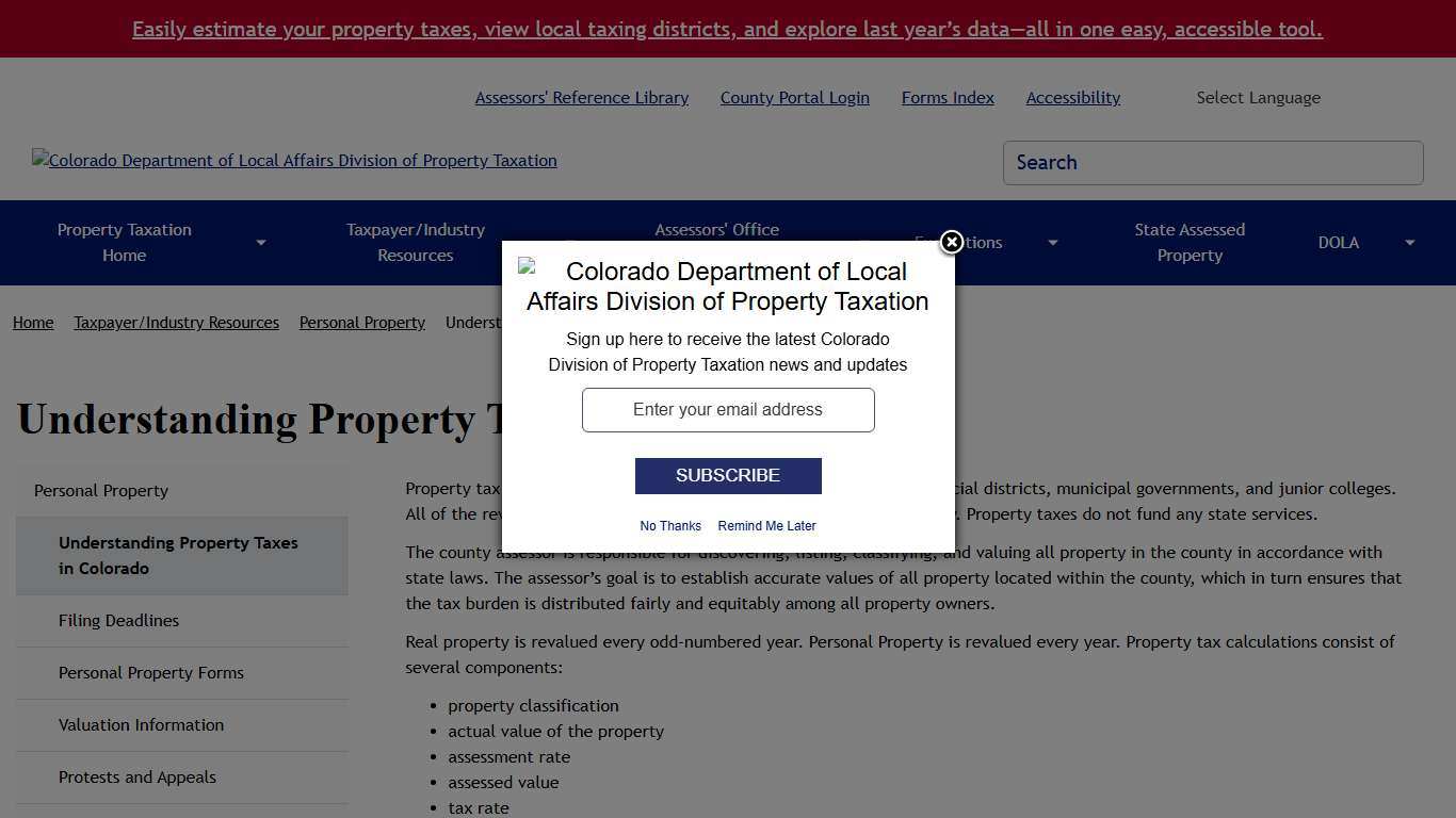 Understanding Property Taxes in Colorado Colorado Department of Local Affairs Division of Property Taxation